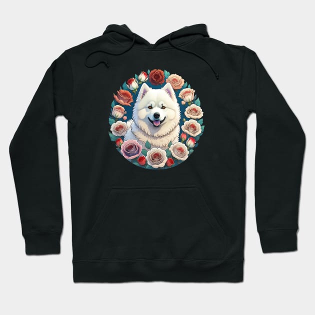 Samoyed Surrounded By Roses Hoodie by Pet And Petal